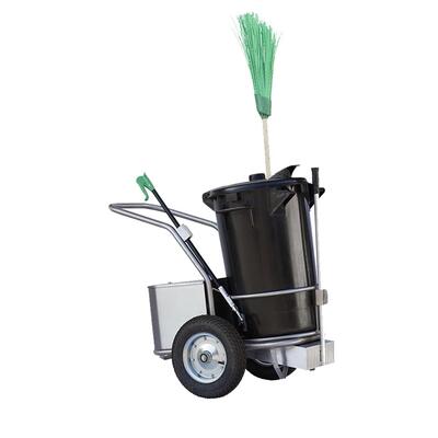 Brushed stainless steel urban cleaning cart with bucket